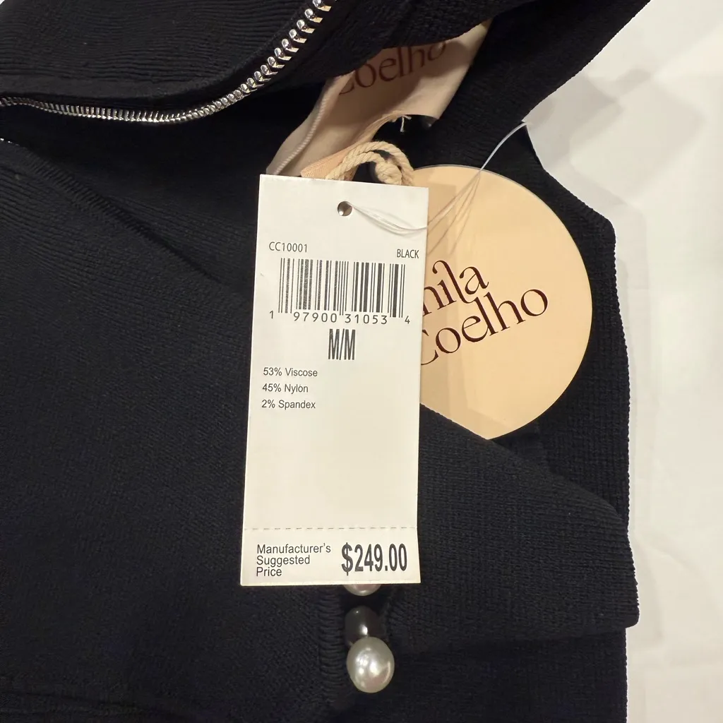 Camila Coelho Elegant Black Sleeveless Dress with Pearl Accents Size M NWT 249$ - Image 6