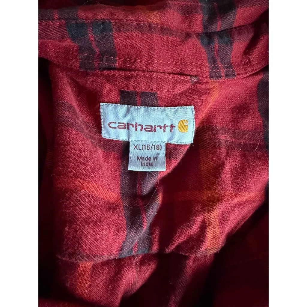 Carhartt Red and Black Plaid Long Sleeve Top - Image 5