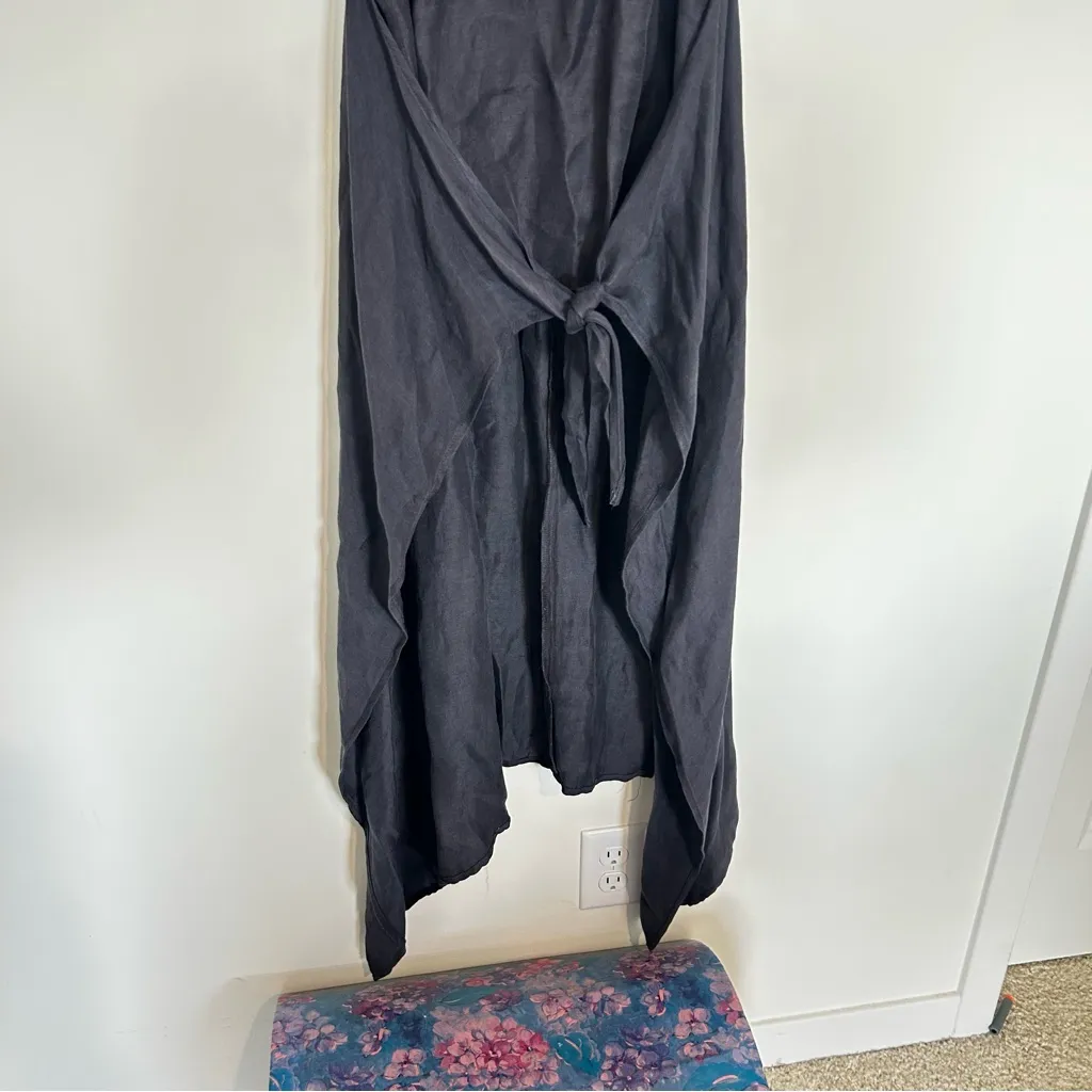 Anemos Dark Navy Tie Waist Linen Cupro Sleeveless Dress Size Small Blue - Image 4