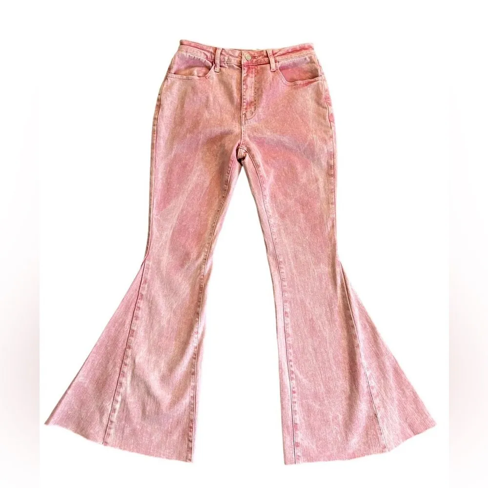 NEW Color Theory Flip Side Fray Hem Pink Bell Bottom Jeans Medium Size undefined - Image 6