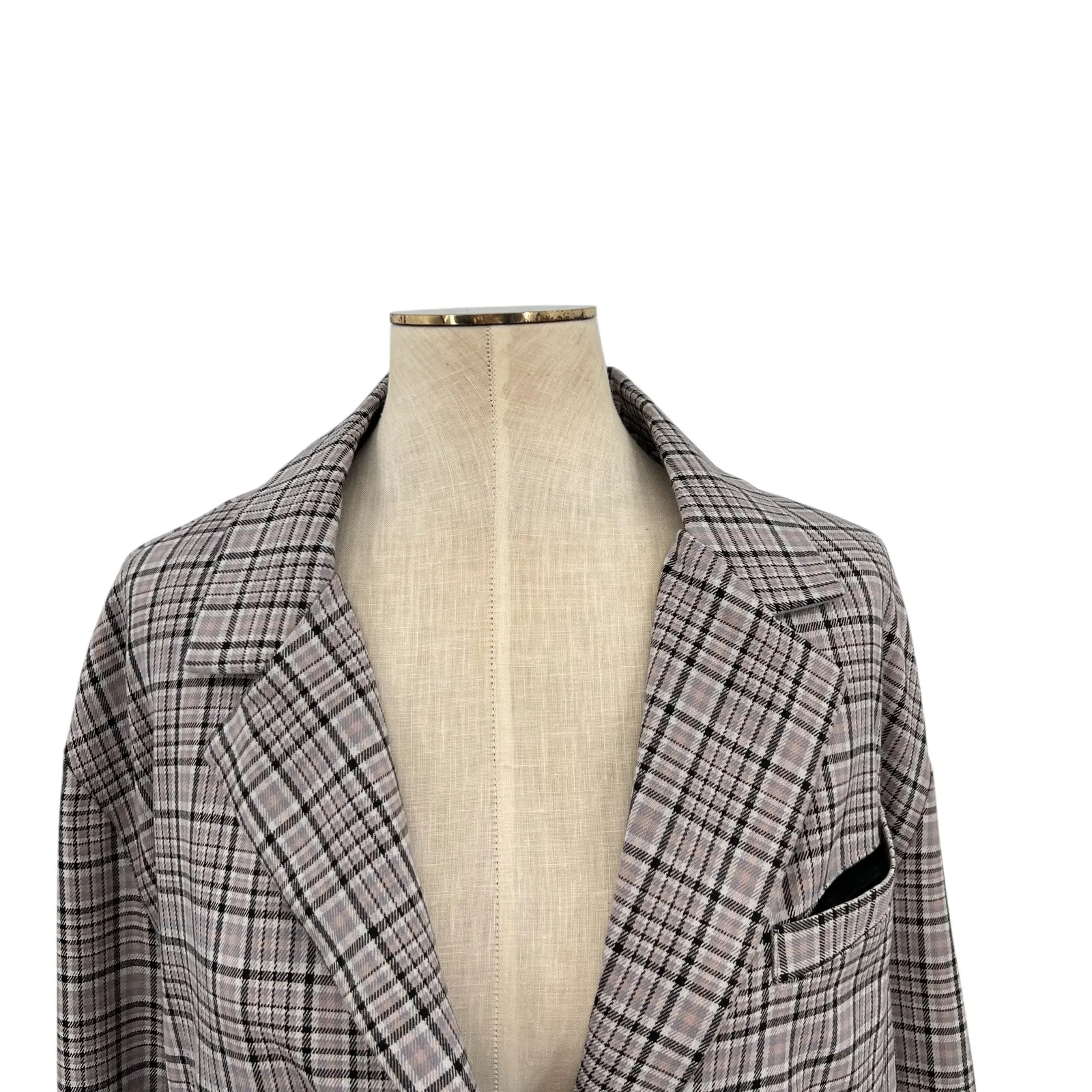 Free People  Cali Plaid Blazer Jacket Gray Neutral‎ Size Large - Image 4