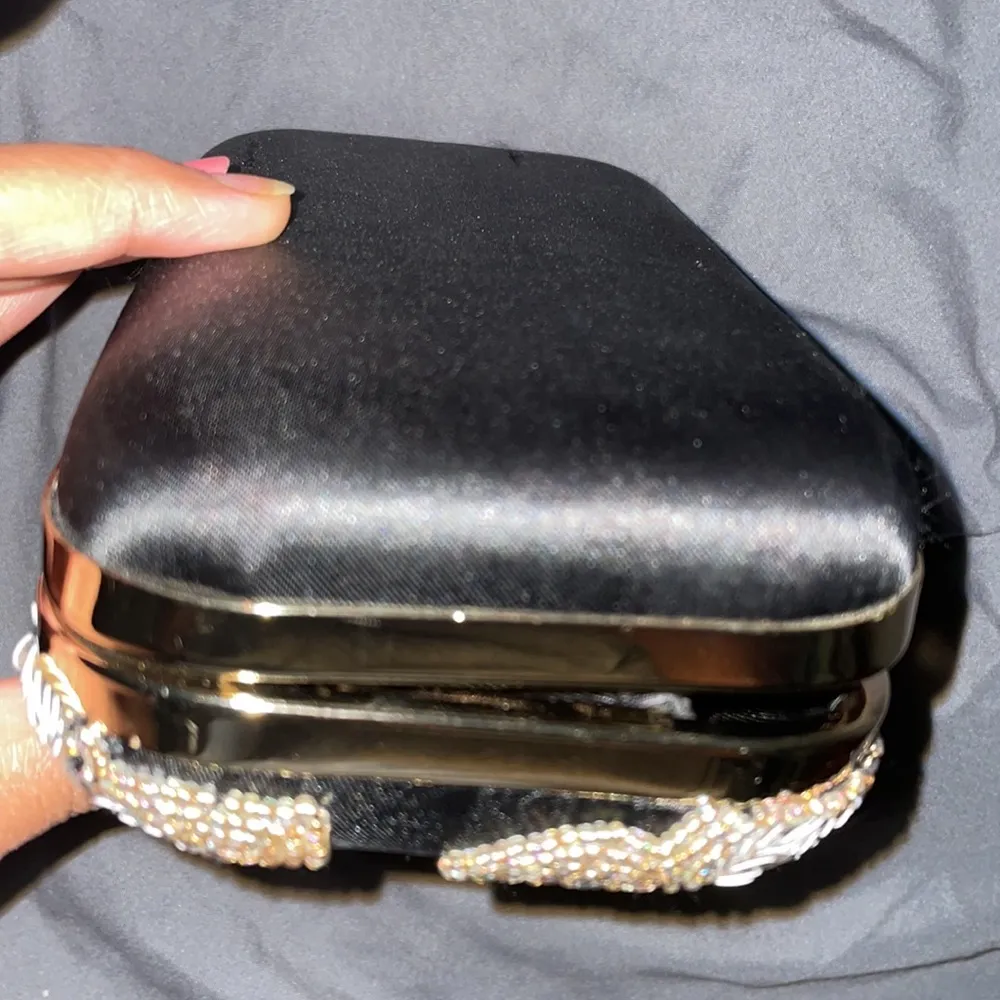 Clutch Small-gold Bead Applique Jewel gold Metal Frame lift-clasp closure. - Image 8