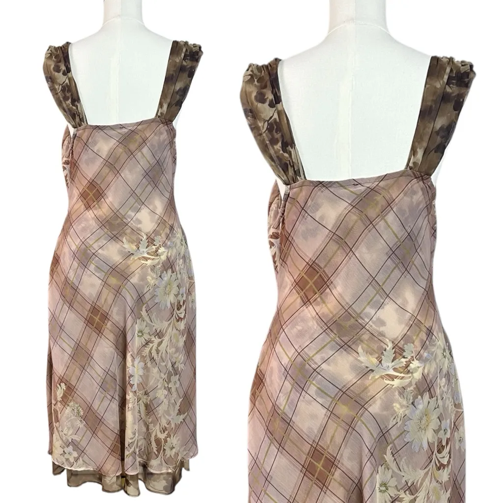 Free People Femme Grunge 90s Y2K Morning Dew Plaid Floral Midi Slip Dress Large - Image 11