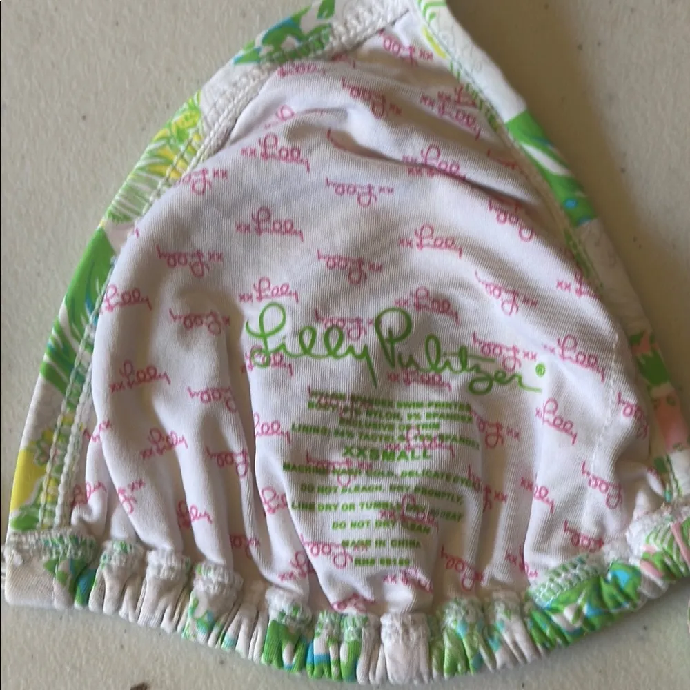 Lilly Pulitzer  Green and Cream Patchwork Bikini Top - Image 6