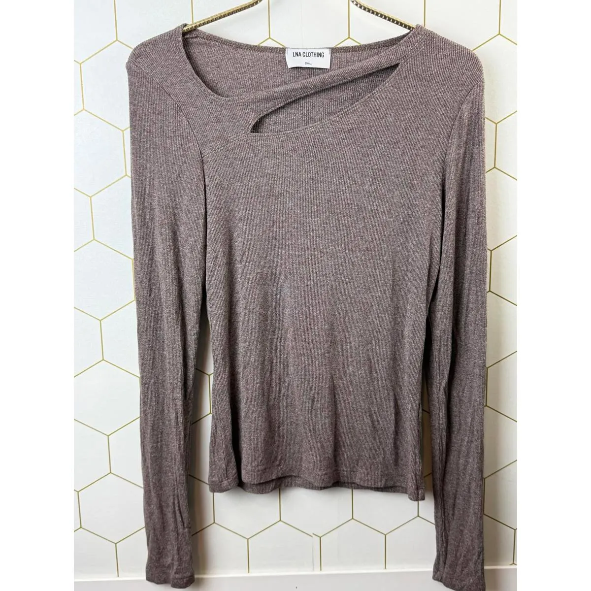 LNA Clothing Mauve Cut Out Ribbed Long Sleeve Top - Size - Small - Image 5