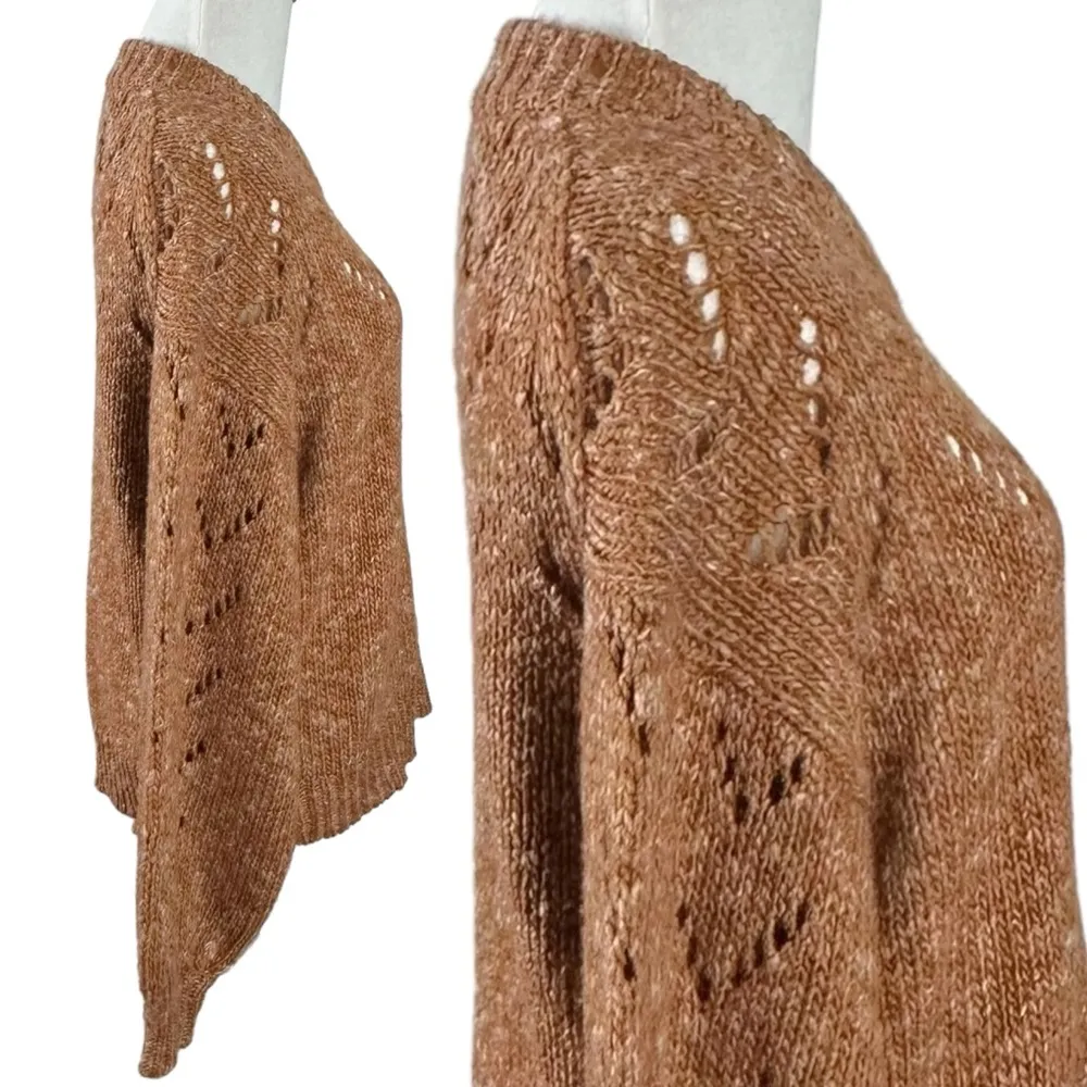 Madewell Pointelle Bubble-Sleeve Pullover Sweater in Marled Acorn Brown Small - Image 7