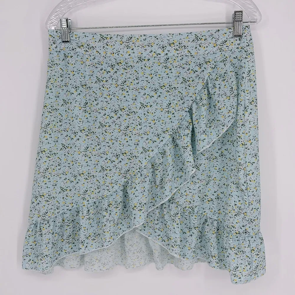 Romwe Floral Crop Top Skirt Two Piece Set Women’s Size Large Blue & Yellow EUC! - Image 8