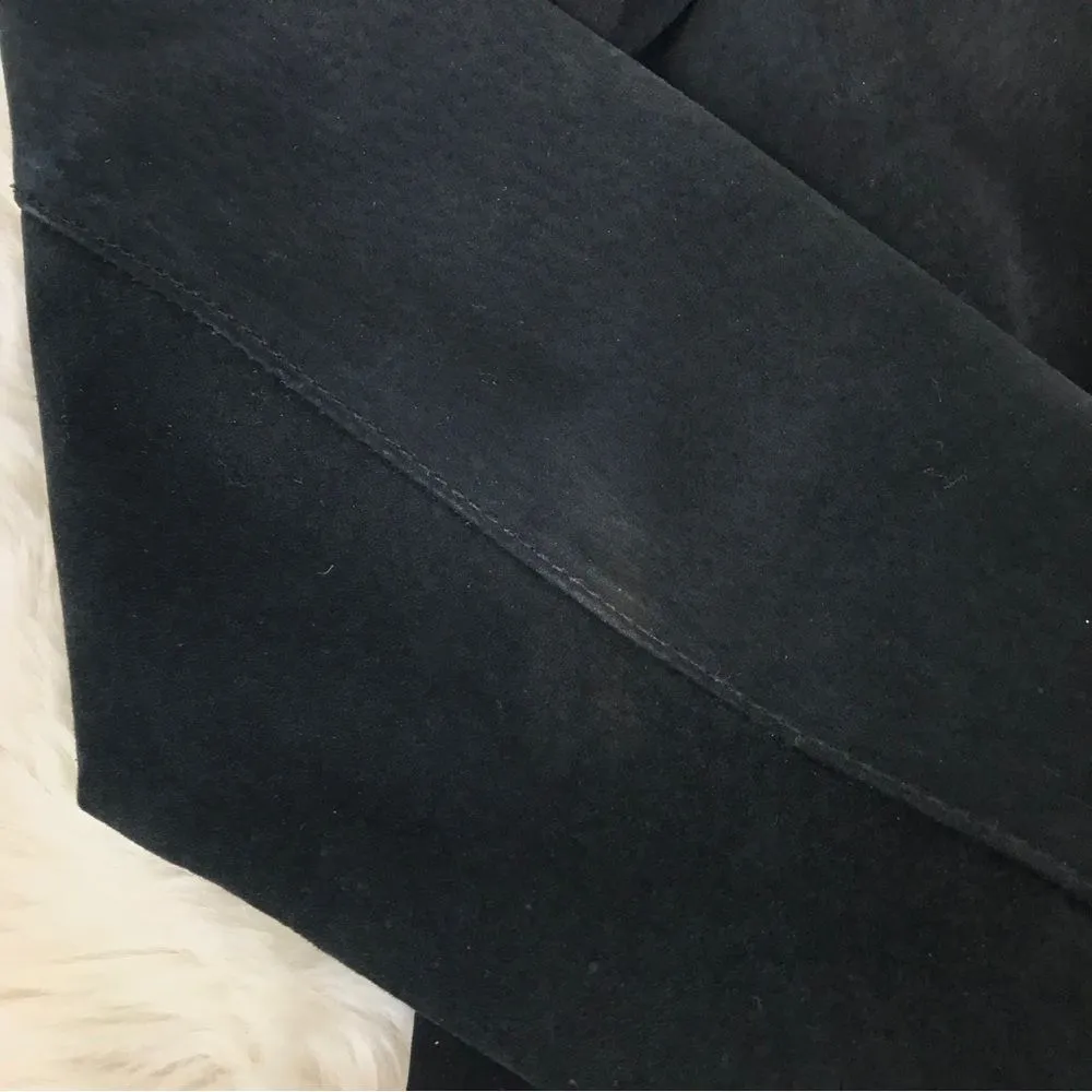 VINTAGE Berek Black Suede Leather Jacket Ruffle Neckline Button Front Size Large - Image 9