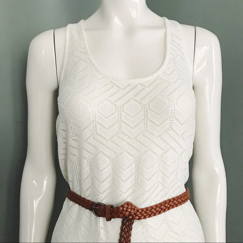 Y2K Knit Lace Tank Top in Ivory with Belt | Size M White Size M - Image 2