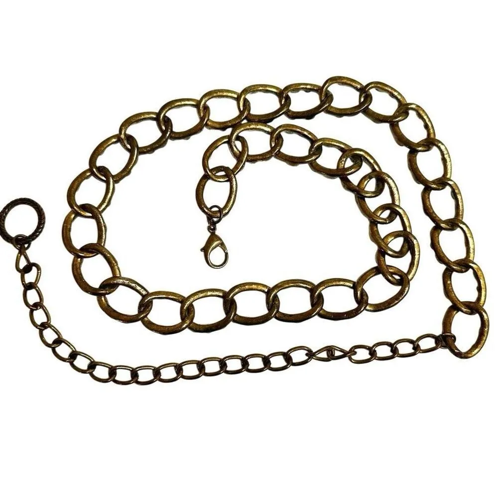 Vintage antiqued gold tone jeweled adjustable chain belt - Image 6