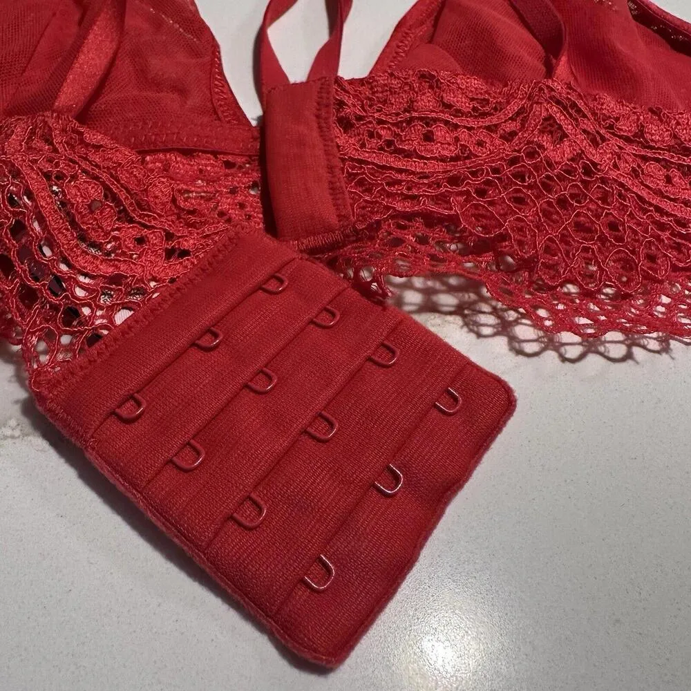Victoria’s Secret Red Lace & Mesh Strappy Bralette Women’s Sz S Small - Image 5