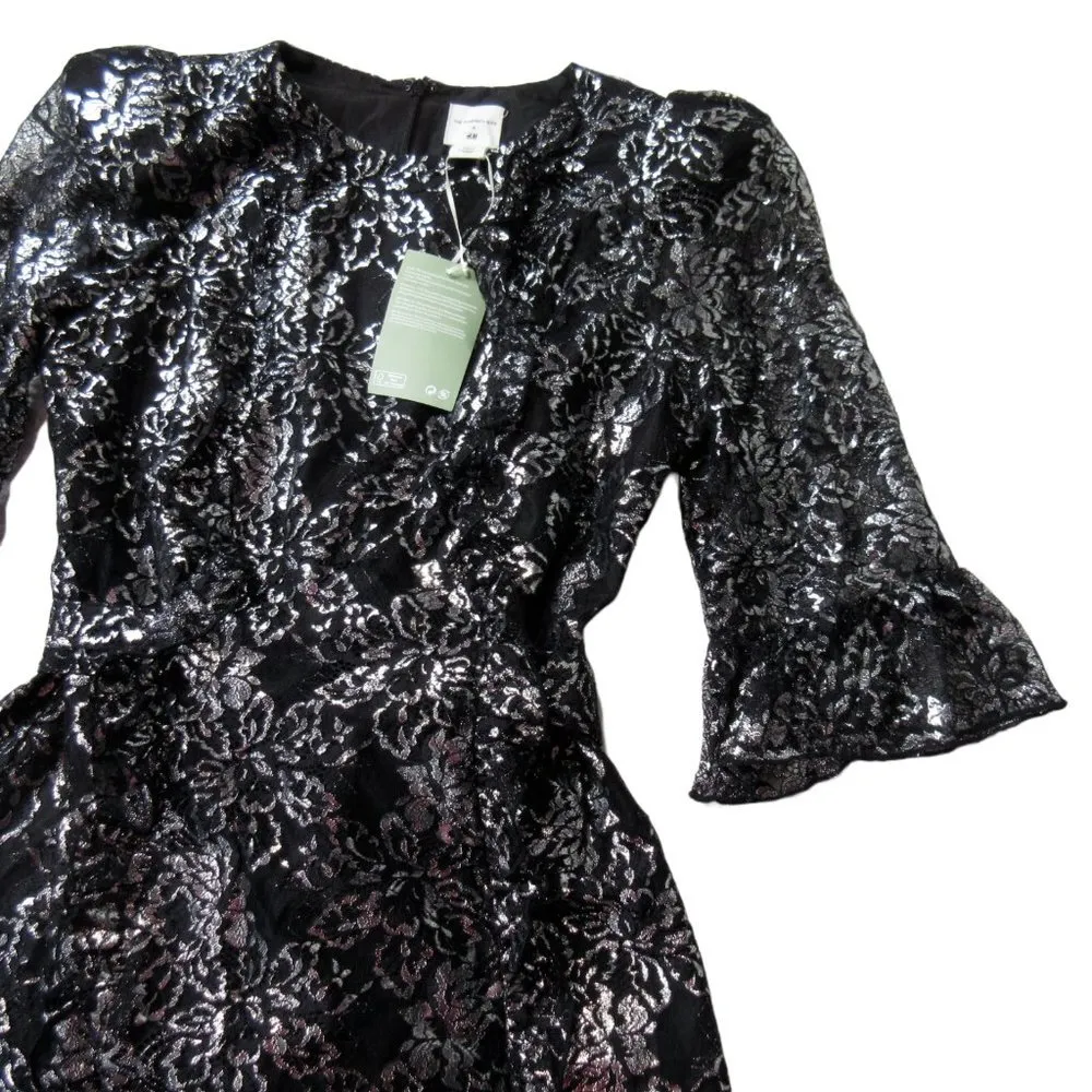 NWoT The Vampire's Wife x H&M Mystique Mini Silver Black Metallic Lace Dress S - Image 2