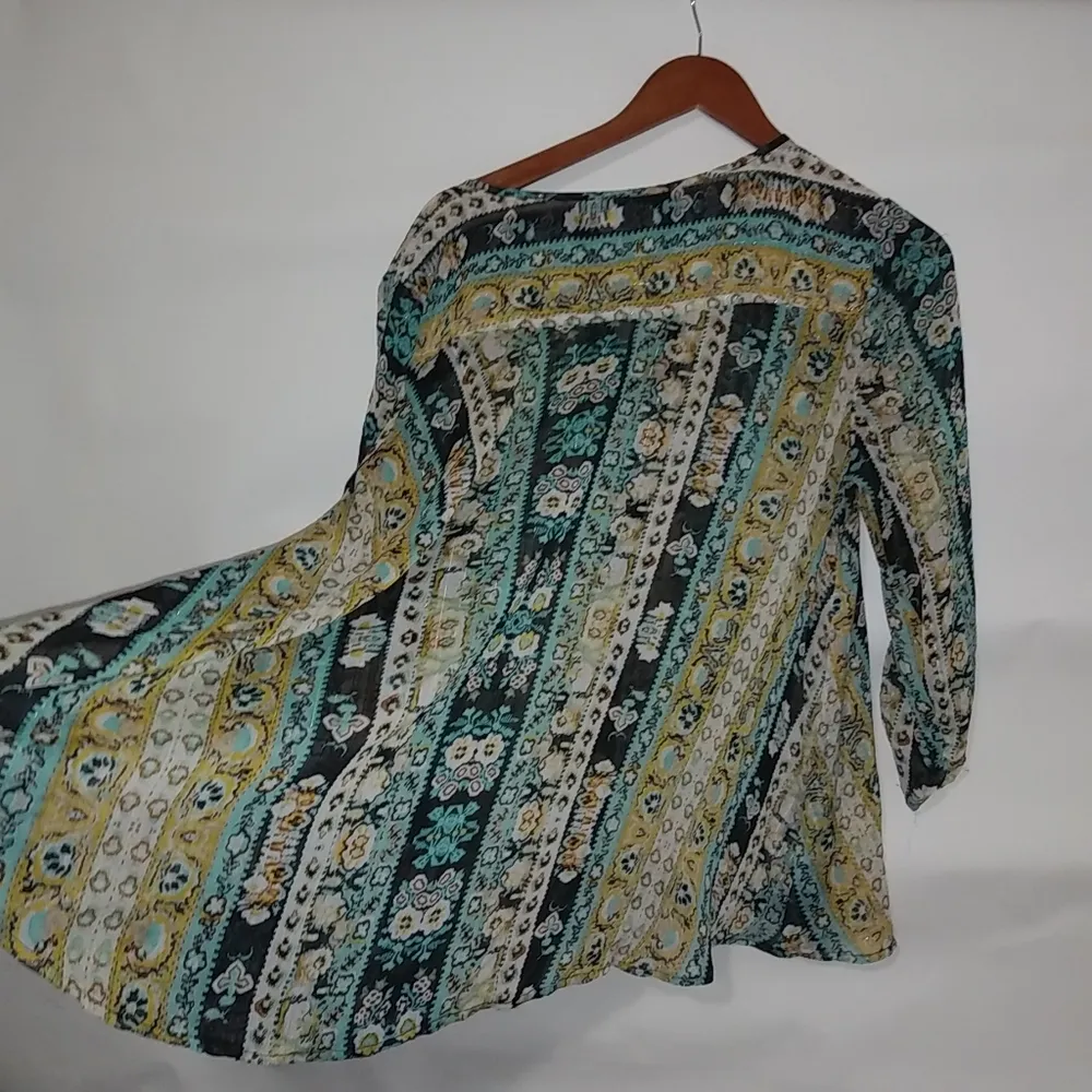 Style & Co. L Turquoise Gold Design Boho Top - Image 2