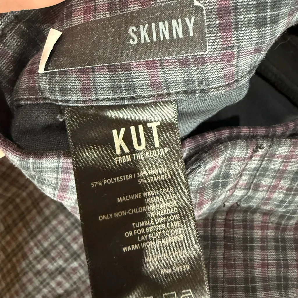 229 Kut from the Kloth Black Plaid Checkered Skinny Point Pants 10 - Image 4