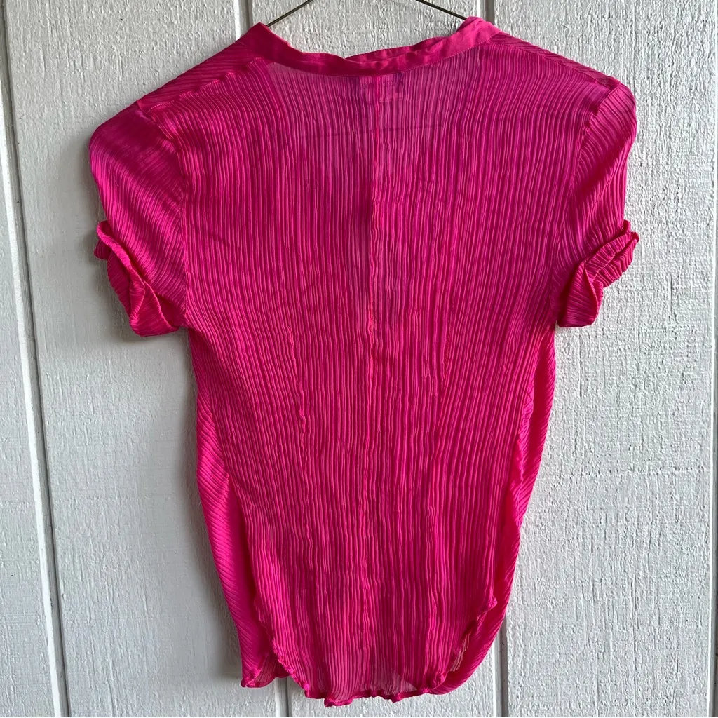 Giorgio Armani Y2K Pleated Tie-Neck Top — Hot Pink, Size 40 (Made in Italy) - Image 5