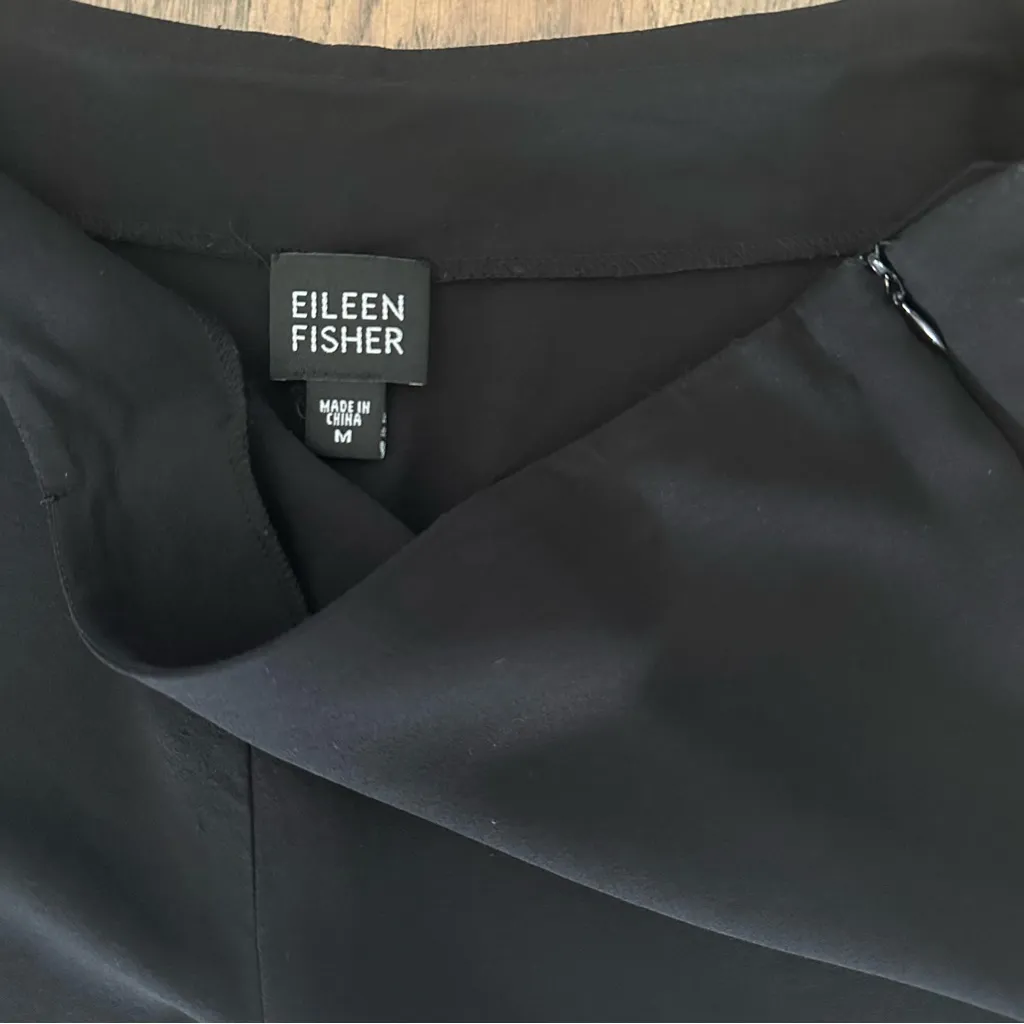 Eileen Fisher 100% Silk High Waist Side Zip Crop Wide Leg Pant in Black Medium - Image 4