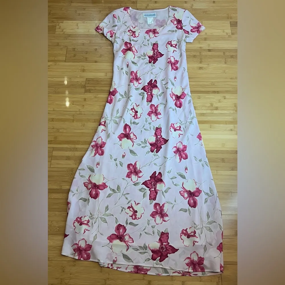 Jessica Howard Women lined short sleeve pink floral Garden Party Maxi Dress|Sz:S - Image 12