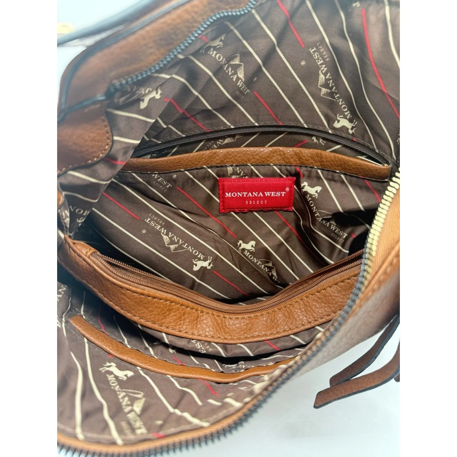 MONTANA WEST Studded Saddle Tan Leather Purse Concealed Carry Handbag cognac‎ - Image 5