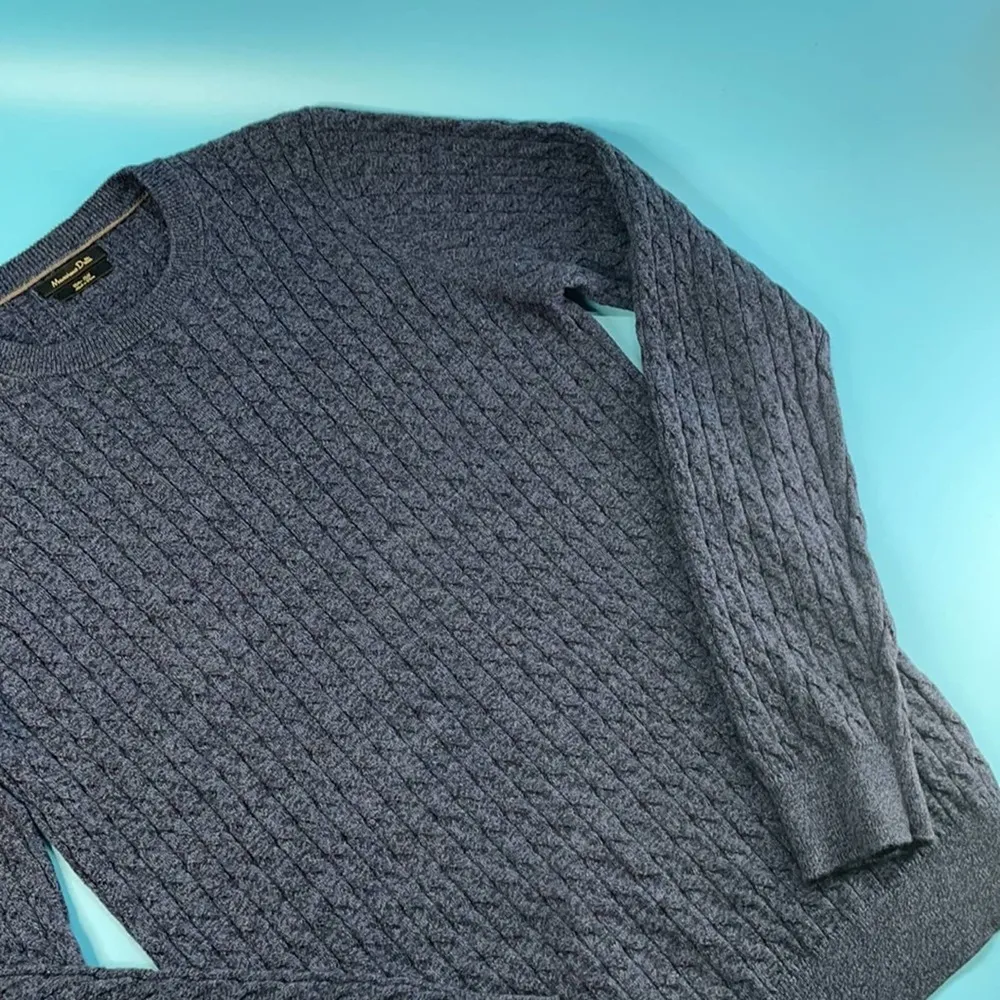 Massimo Dutti  Cable Knit Blue Silk Cotton Crew Neck Pullover Sweater Size S - Image 6