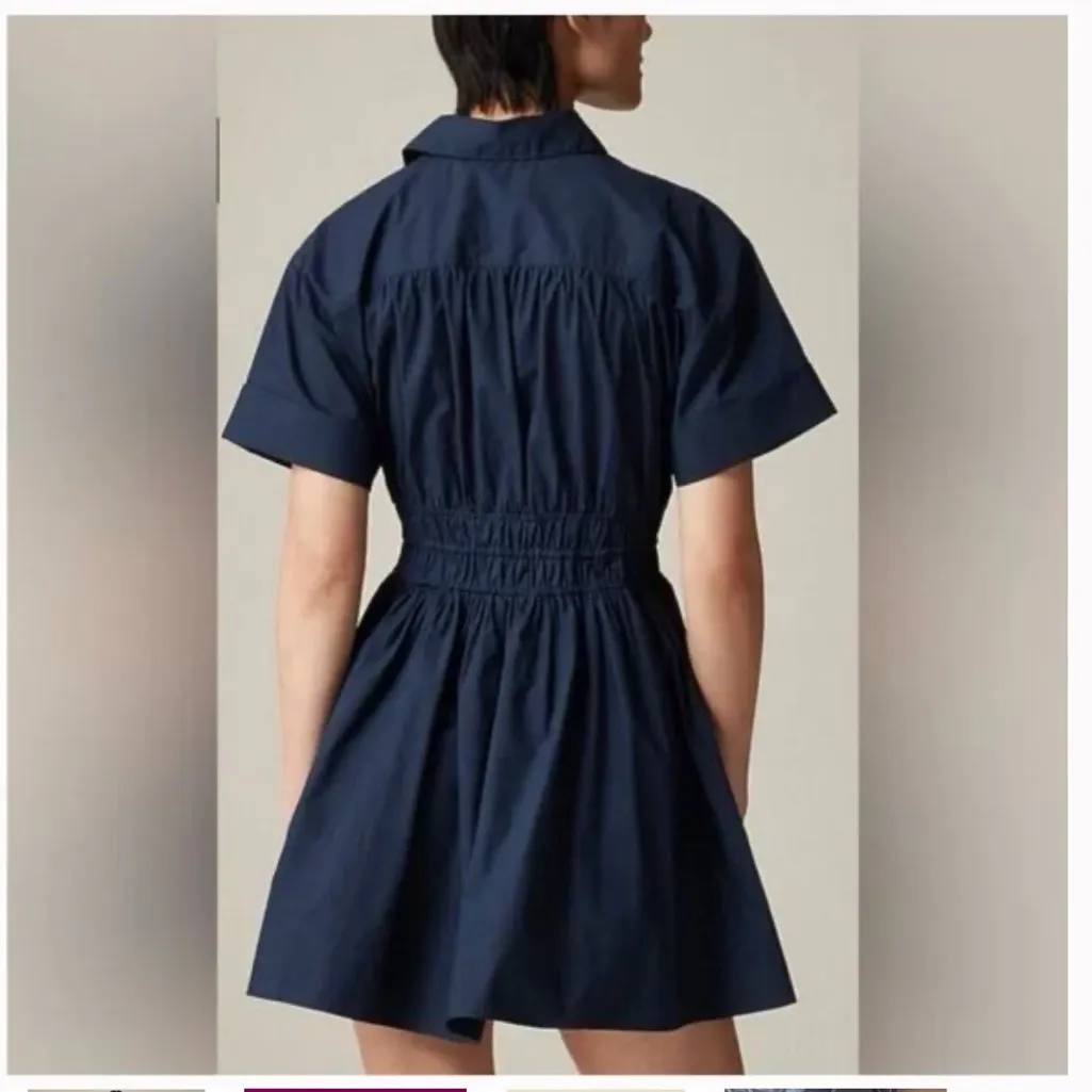 J Crew Elena Shirt Dress 6 Navy Blue NWT Tie CI853 J.Crew Coastal Smocked - Image 2