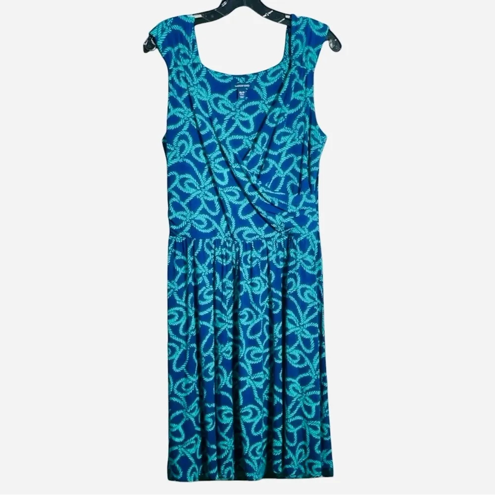 Lands’ End Sleeveless Dress M/P (10-12) – Navy Blue Green Nautical Rope Print - Image 2