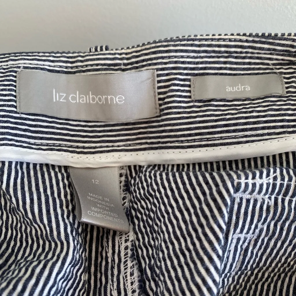 Liz Claiborne Blue & White Pinstripe Crinkle Audra Shorts Size 12 - Image 4