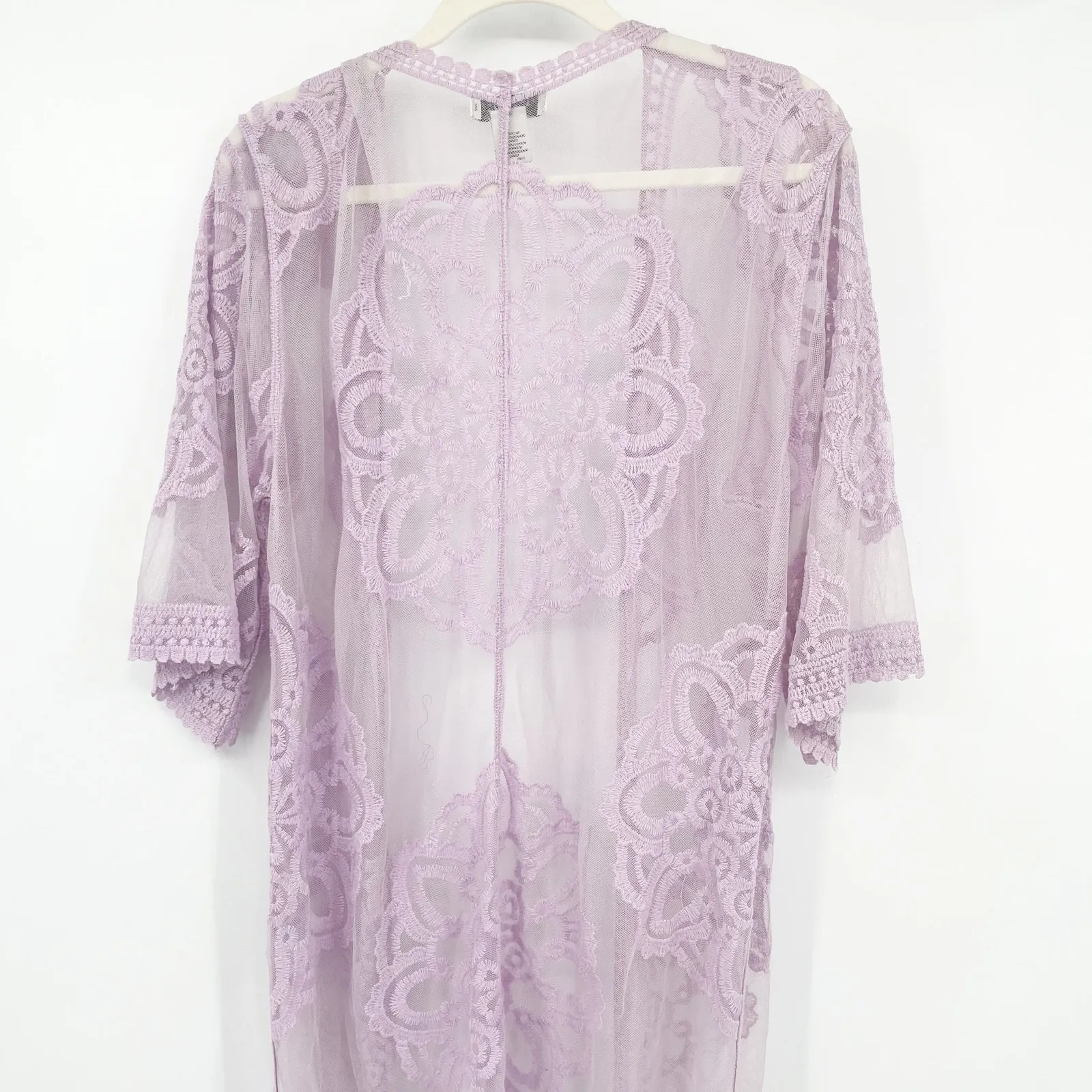Rachel Zoe Womens Boho Floral Sheer‎ Lace Open Front Longline Kimono One Size - Image 6
