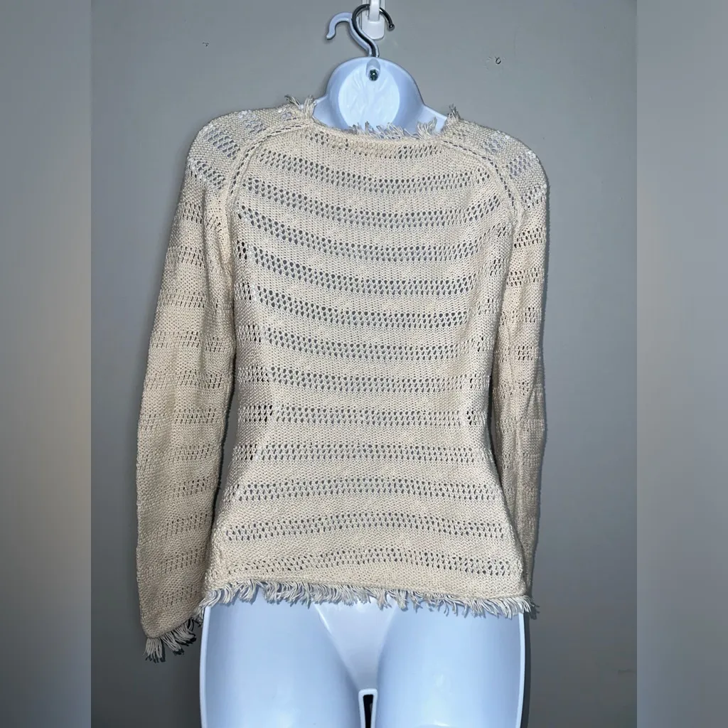 InHabit COTTON FRINGE‎ CREW Off White Natural Open Knit 100% Cotton EUC Size S - Image 8