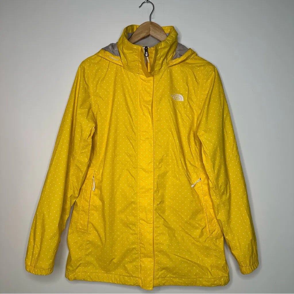 The North Face Women’s Yellow Polka Dot Resolve Waterproof Parka Jacket Medium - Image 2