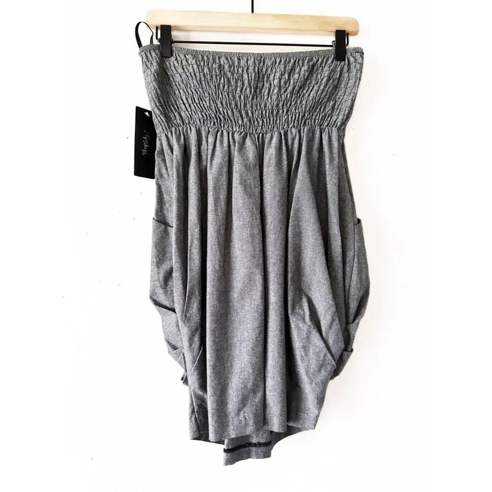 Rhapsody Strapless Gray Bubble Hem Dress with Rosette Detail | Small - Image 9