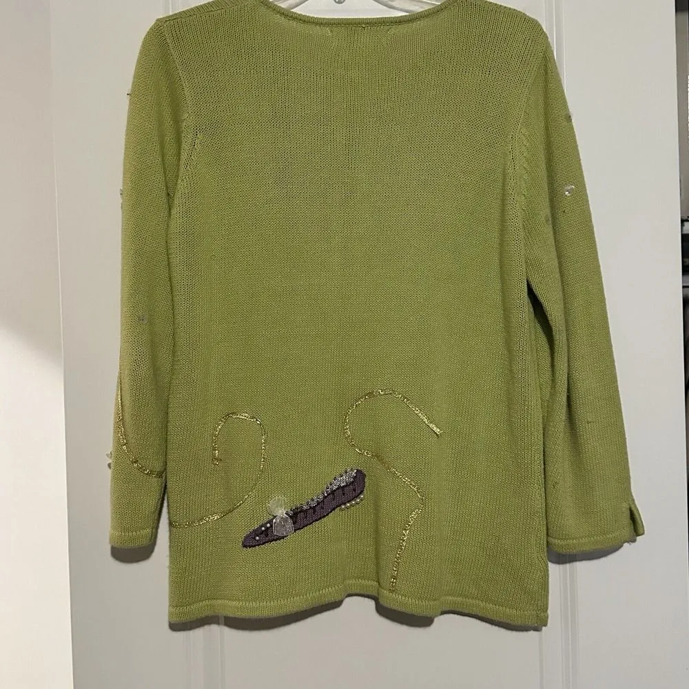 RARE Vintage Susan Bristol Hand Embroidered Shoes Heels Sweater Cardigan Size L - Image 5