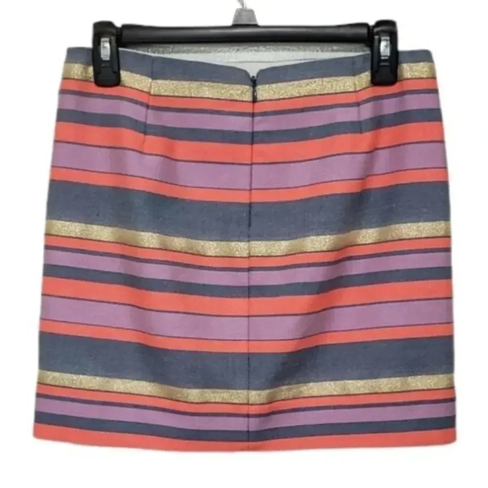J.Crew Women’s Striped Pencil Skirt 0 Size Multicolor Purple Orange Gold - Image 4