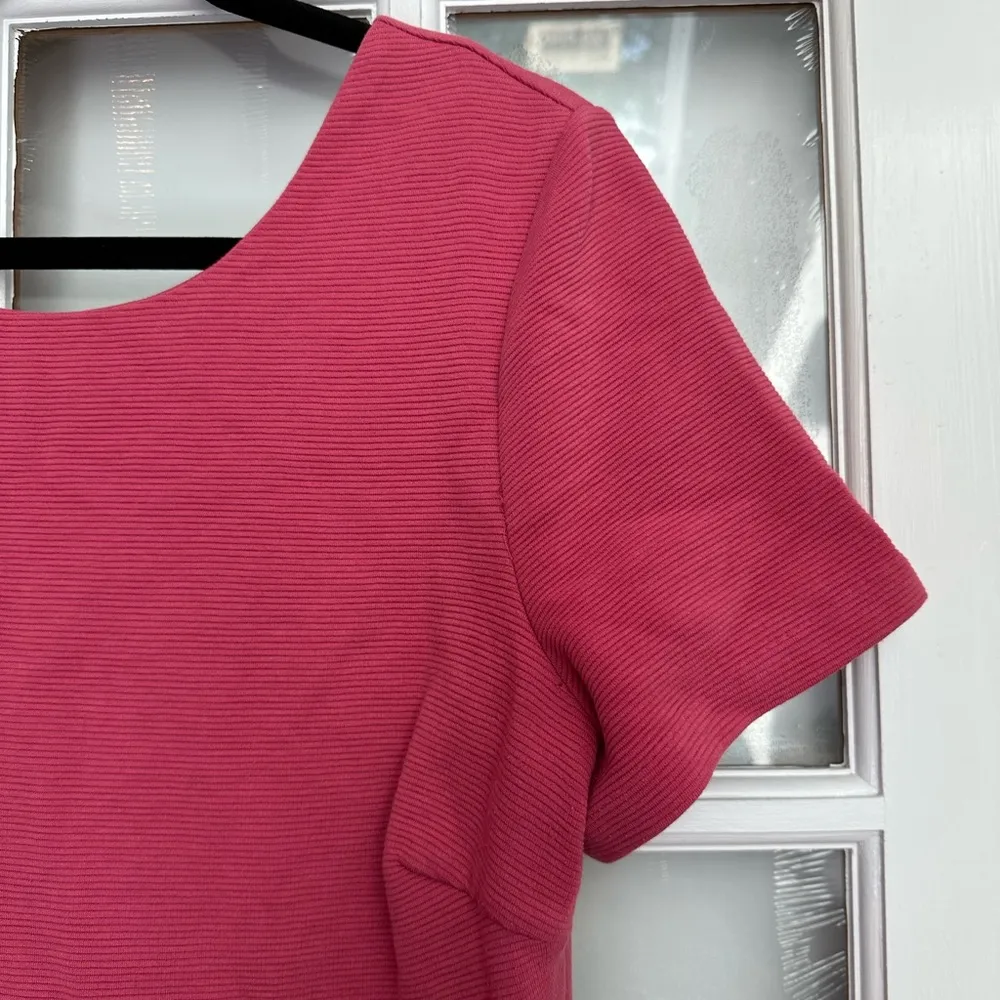 Boden Dark Dusty Rose Ribbed Midi Dress Short Sleeve Scoop Neck Size 14 R US Pink - Image 3