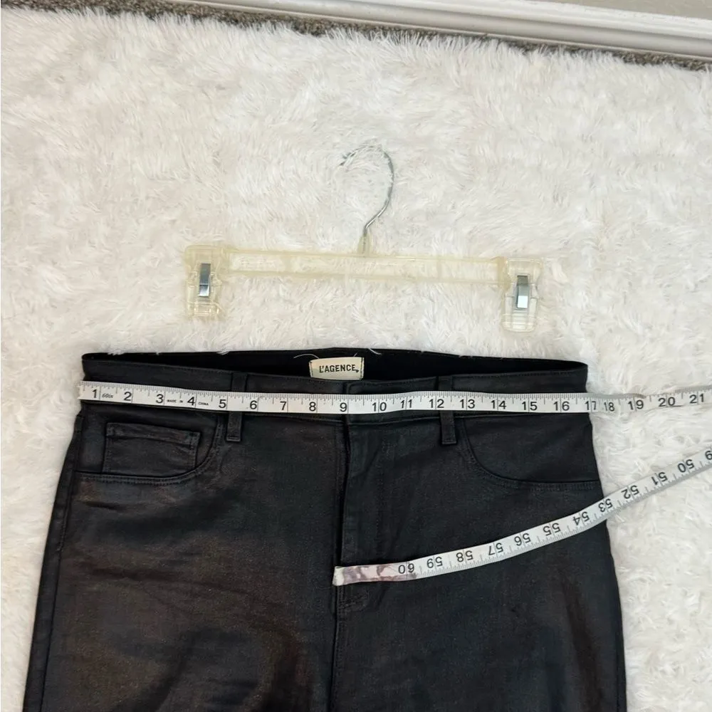 L'AGENCE Clayton High Rise in Noir Coated Cotton-Blend Pants Size 32 - Image 9