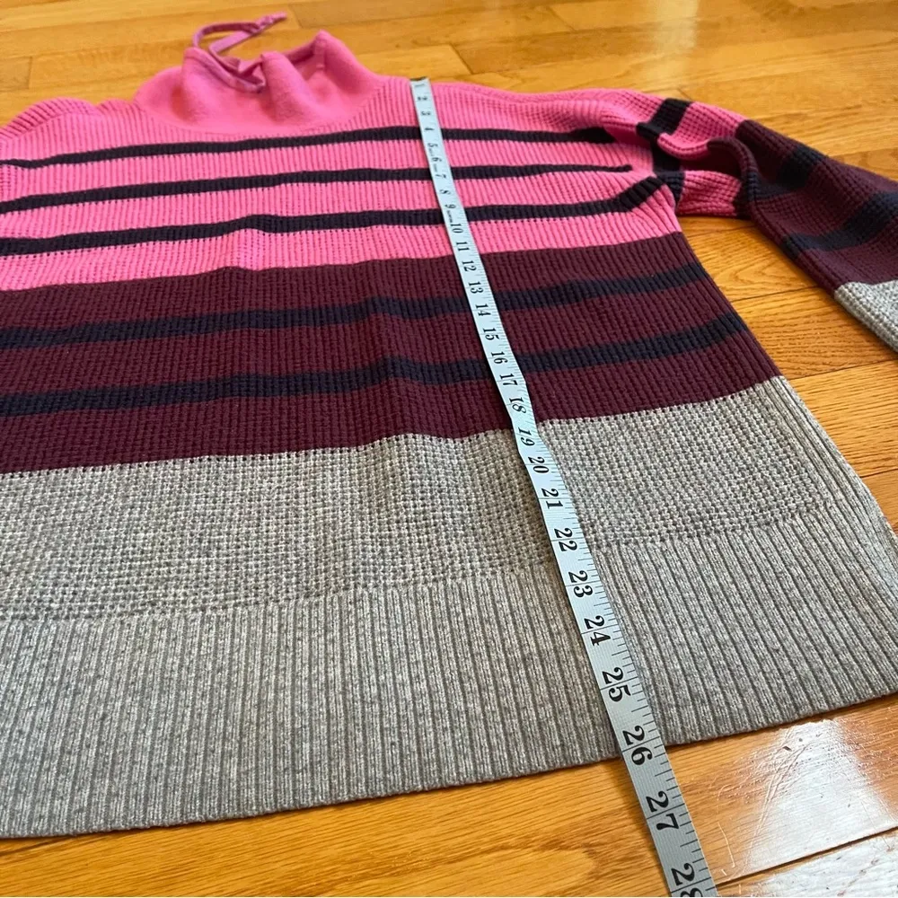 Lou & Grey Striped Wafflestitch Turtleneck Sweater pink gray Sz XL - Image 10