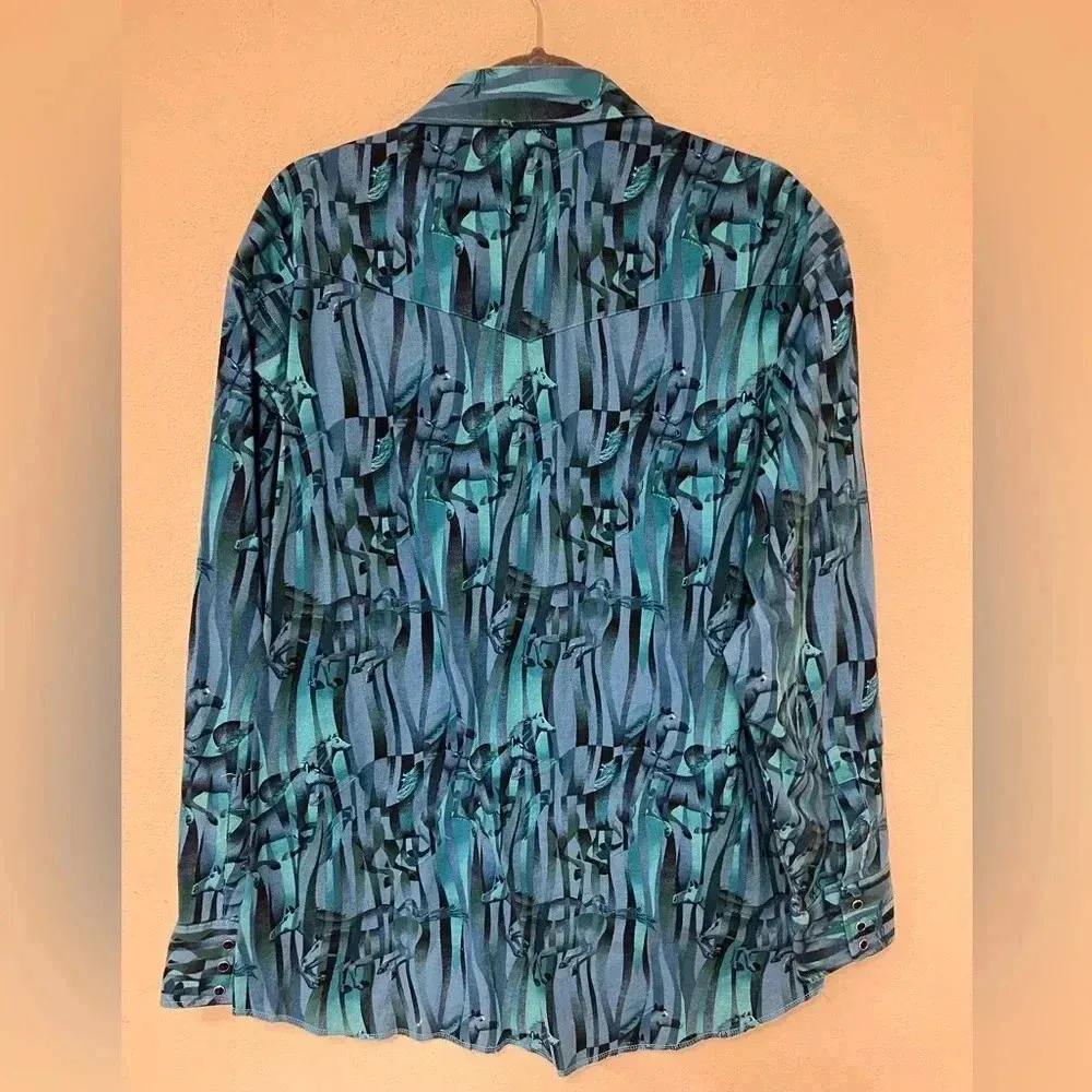 Wrangler Western Horse Print Pearl Snap Button Up Shirt MC4151A Mens size XL - Image 6