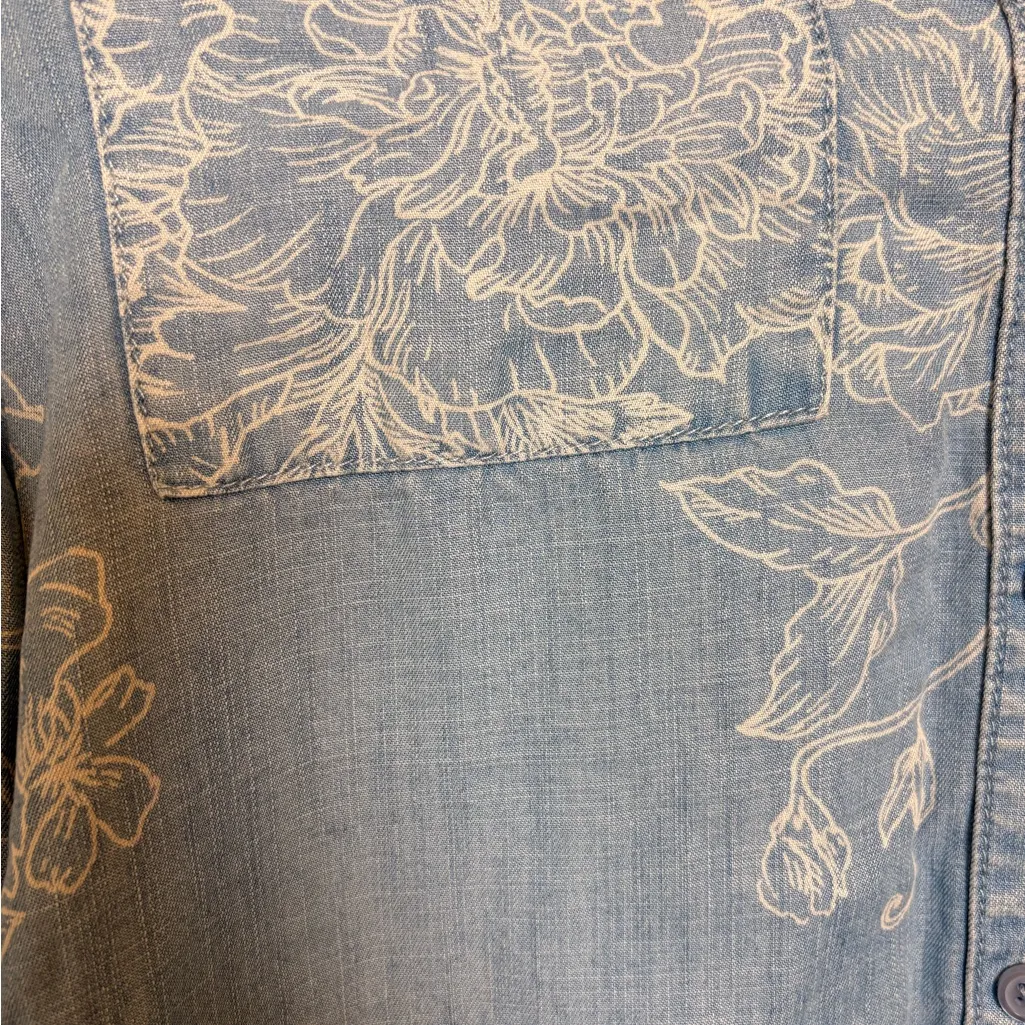 Chico’s Blue Floral Chambray Shirt Dress Coastal Casual Button Front Size 1 (M) - Image 5