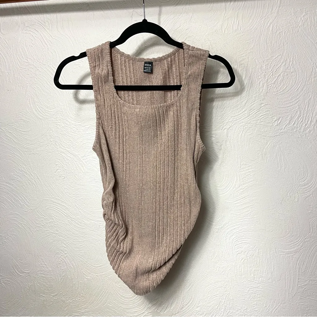 SHEIN Beige Ribbed Tank Top - Image 2