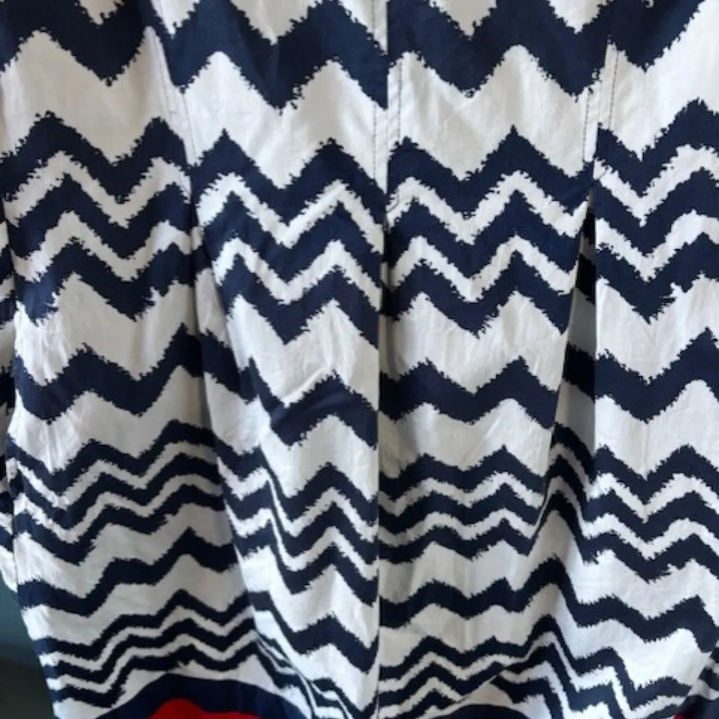 Nine West 18W Navy White Chevron Dress Red Trim Sleeveless Pockets Pleated Bold - Image 6