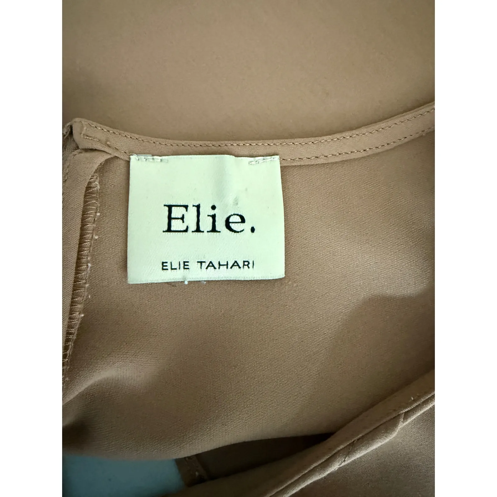 Elie Tahari Brown Tan Neutral Keyhole Neck Long-sleeved blouse top XL *No size* - Image 3