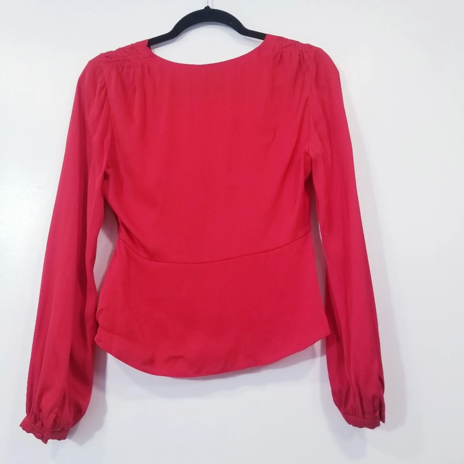 INTERMIX Silk Blend Red Pleated Satin Blouse Long Sleeves - Image 2