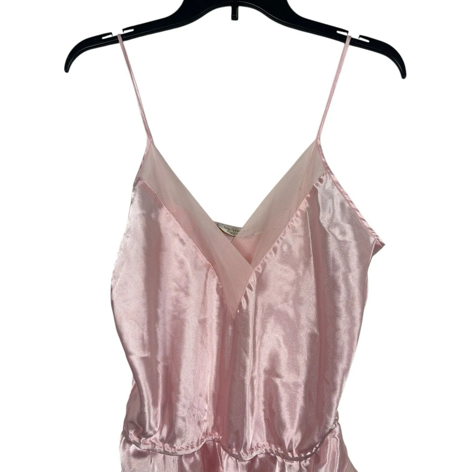 Victoria Secret Pink Satin Teddy Lingerie M VTG Gold Label Ruffle Trim Bodysuit Size M - Image 2