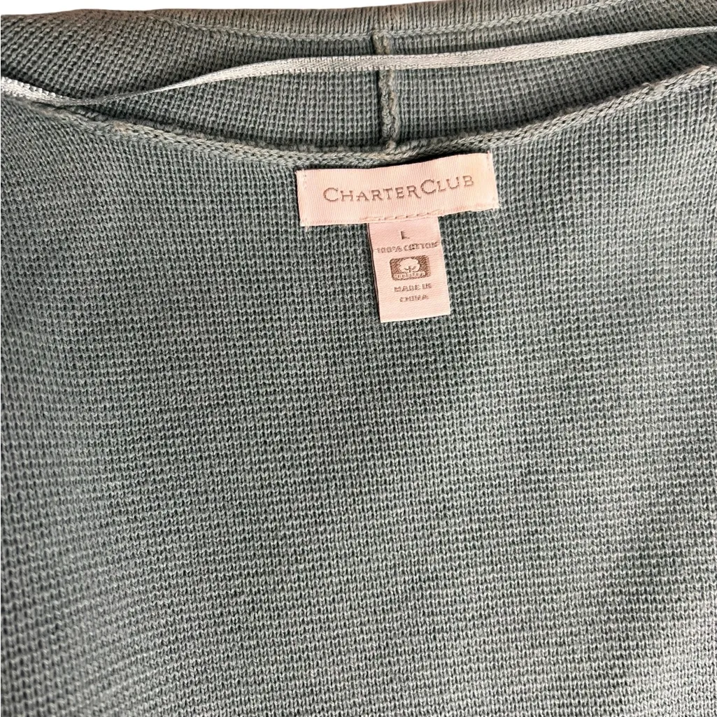 Charter Club Womens long sleeve long open cardigan Blue Gray Black 100% cotton L - Image 5