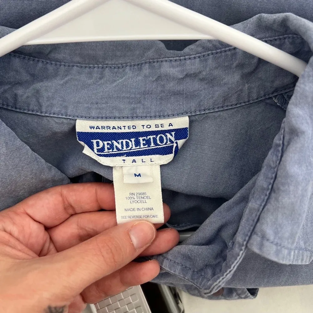 Pendleton Women's  Blue Long Sleeve Button Up Shirt Size‎ L Tall Stained - Image 12