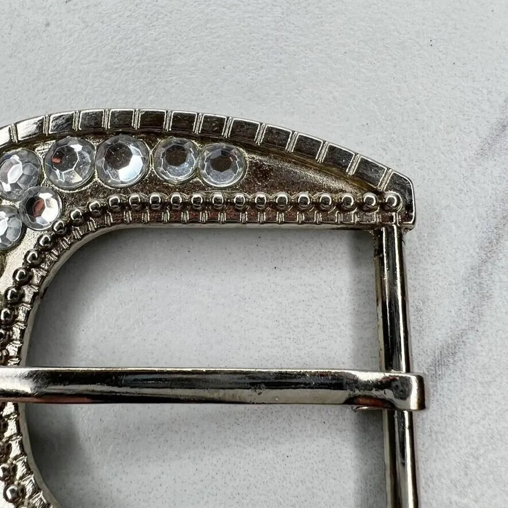 Silver Tone Rhinestone Bling Simple Basic Belt Buckle - Image 4