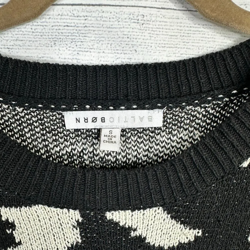 Baltic Born Womens size Small Geometric Print Knit Sweater Black White c1016fl - Image 3