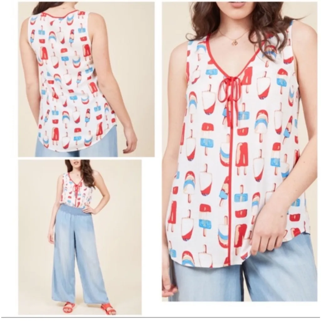 ModCloth Women's Front Tie Popsicle Tank‎ Top Size Small - Image 2