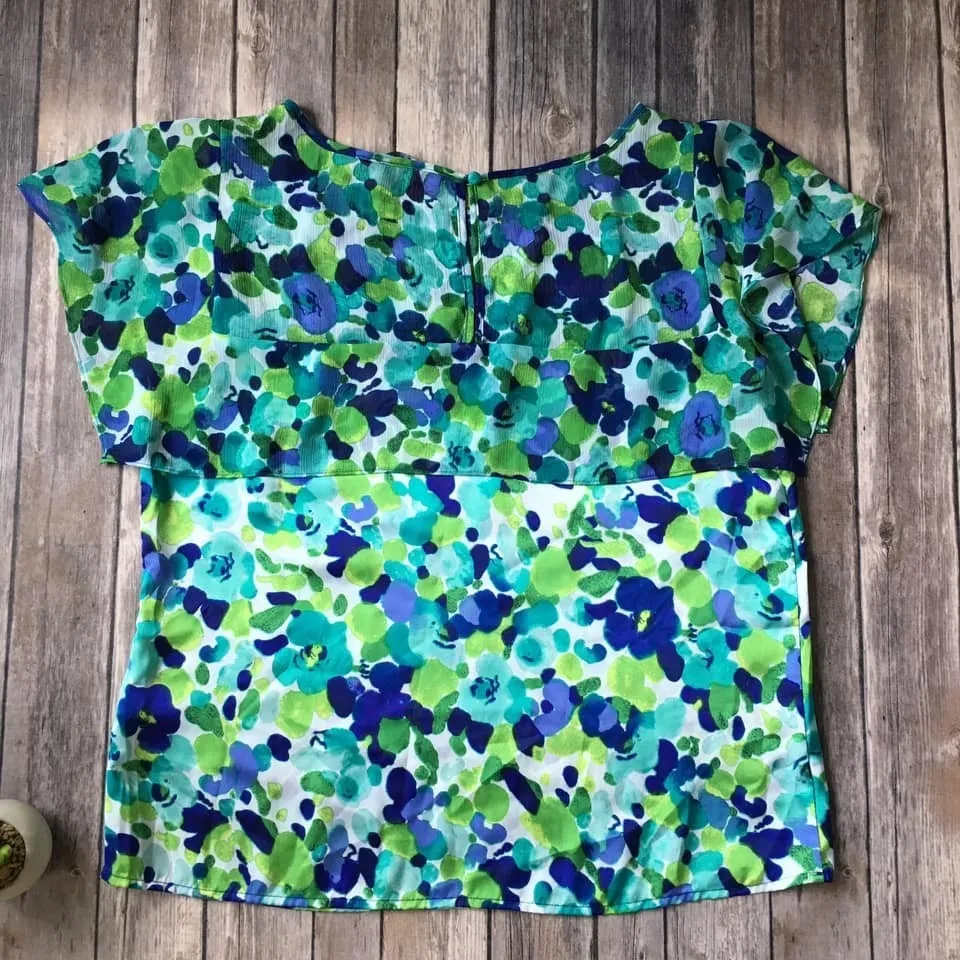 Zac &‎ Rachel Top Women Petite L PL Watercolor Sheer Chiffon Satin Floral Print Green Size undefined - Image 5