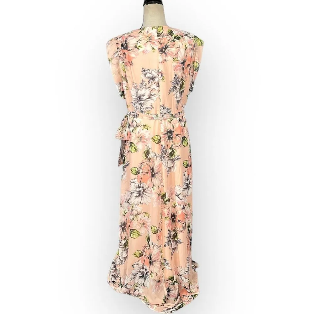 Eliza J Floral Ruffle High Low Short Sleeve Maxi Dress Women's 6 Pink NWT - Image 5