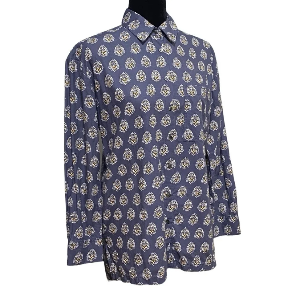 Madewell Blue Medallion Print Tunic XS High Low Hem Button Front Pockets - Image 2